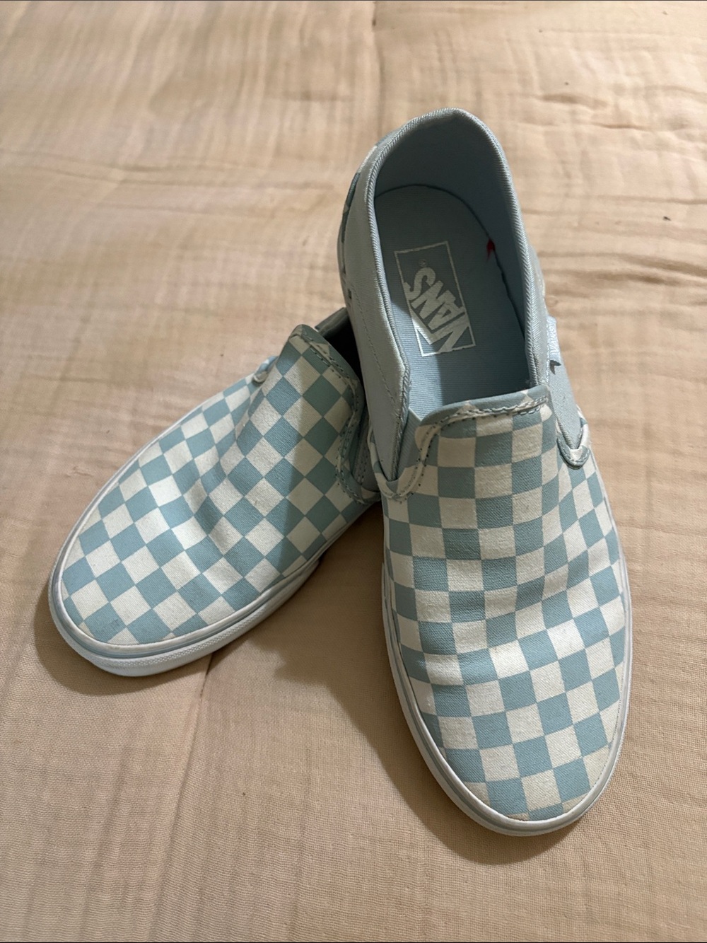 Vans Slip-On Checkerboard Sneakers - Light Blue & White 9